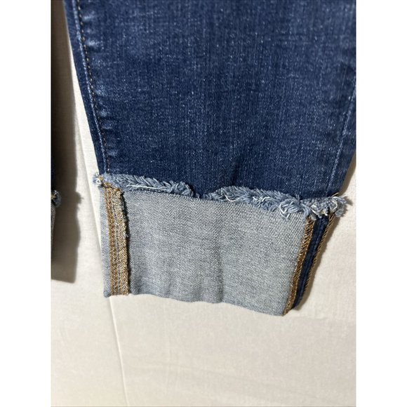 Loft Women’s Denim Jeans Pants For Modern Straight Dark Wash Fold Hemline Capri - Picture 2 of 7